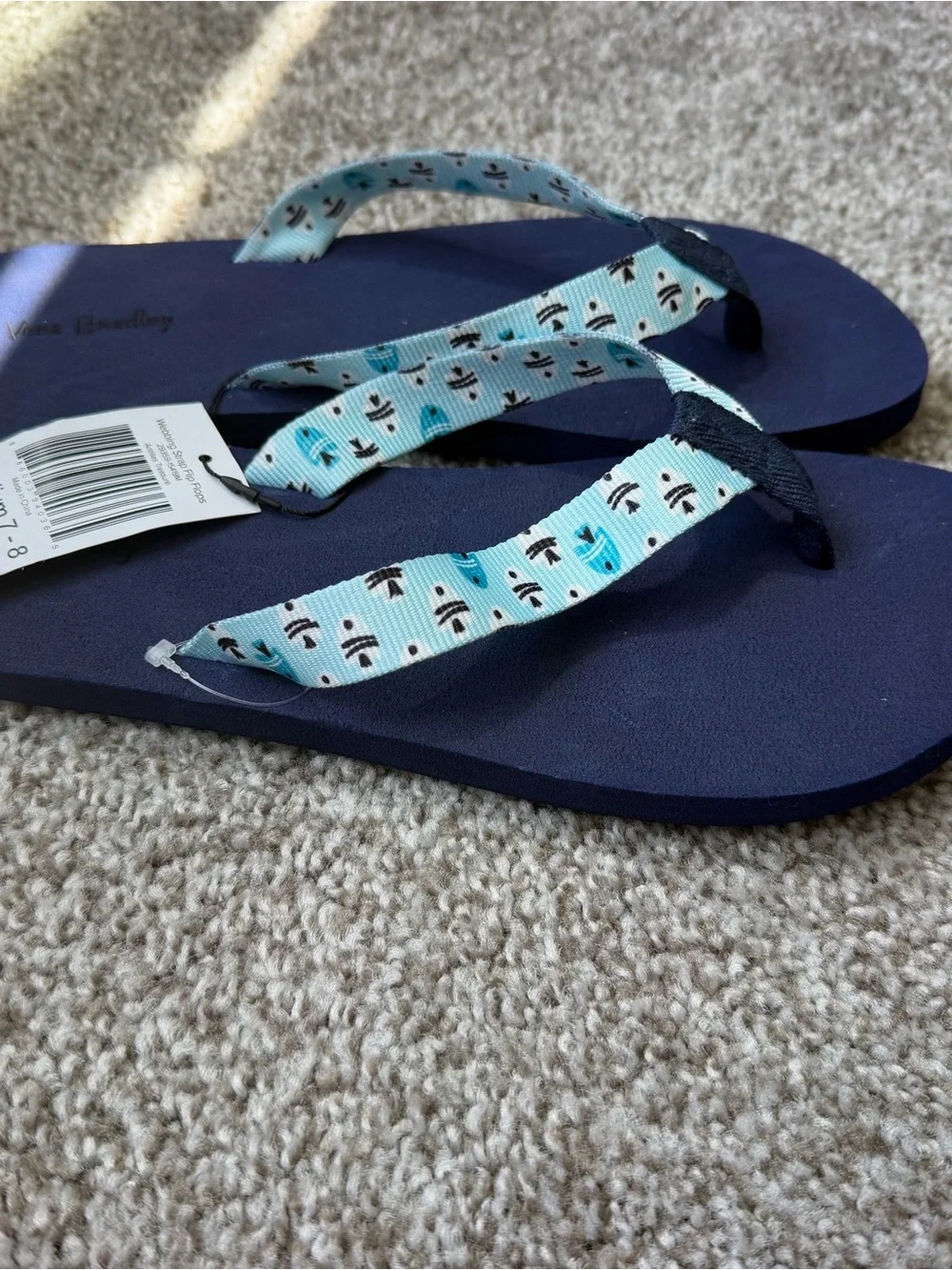 Vera Bradley Navy Flip Flop Sandals with Light Blue Patterned Straps - Picture 4 of 4